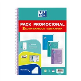 Oxford Europeanbook 1 Touch - Pacote com 3 Cadernos Espirais Formato A4+ Quadriculado 5x5mm - 80 Folhas 90gsm - Capa Extra Dura 