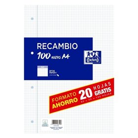 Papel Oxford A4 para recarga, quadriculado 4x4mm, 4 furos - 80 folhas + 20 grátis, 90gsm com margem