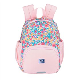 Mochila Infantil Oxford Floral 8,5L - 2 Bolsos Laterais com Fecho Elástico - Costas Acolchoadas Ergonômicas - Elementos Refletiv