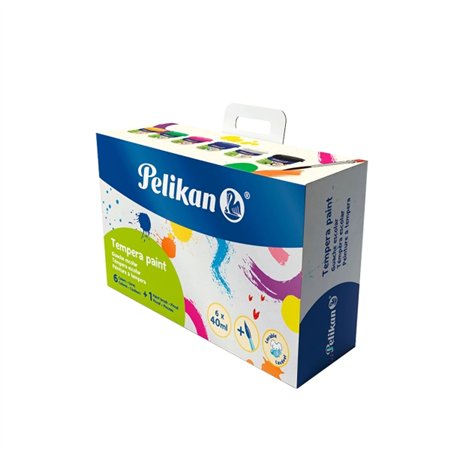 Conjunto de 6 tintas têmpera Pelikan - 40ml - Pincel de pelo de pônei nº 4 - Consistência cremosa - Cores sortidas