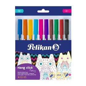 Conjunto de 10 canetas esferográficas Pelikan Hang Stick - Ponta de 0,7 mm - Tampa anti-engasgo - Corpo triangular ergonômico - 