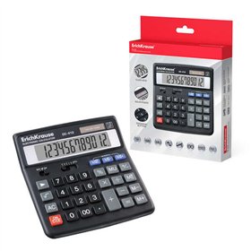 Calculadora de mesa Erichkrause DC-412 - Visor LCD de 12 dígitos - Memória dupla - Funções de cálculo avançadas - Preta