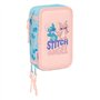 Estojo Safta Stitch Ohana de 3 Compartimentos - 37 Peças - 1,3L - Borracha - Lápis - Canetas - Apontador - Réguas - 16 Cores - 1