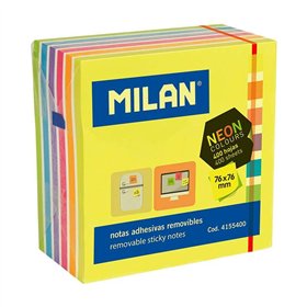 Bloco de notas adesivas Milan com 400 unidades em cores neon - Removíveis - 76 mm x 76 mm - Cores sortidas
