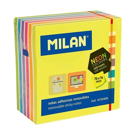Bloco de notas adesivas Milan com 400 unidades em cores neon - Removíveis - 76 mm x 76 mm - Cores sortidas