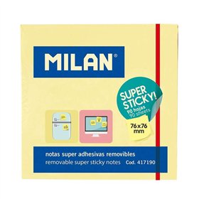 Bloco de notas Milan com 90 blocos superadesivos - Removíveis - Maior durabilidade - 76 mm x 76 mm - Amarelo pastel