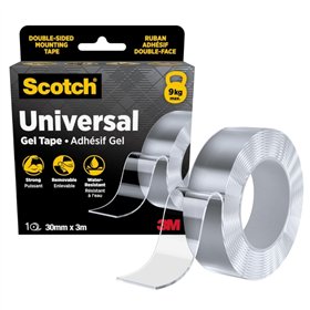 Fita adesiva dupla face em gel Scotch 30 mm x 3 m - Adesivo removível - Suporta com segurança até 9 kg - Transparente