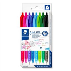 Staedtler 4230 M - Pacote com 8 Canetas Retráteis - Ponta de 1mm - Espessura da Linha Média - Design Triangular - Cores Sortidas