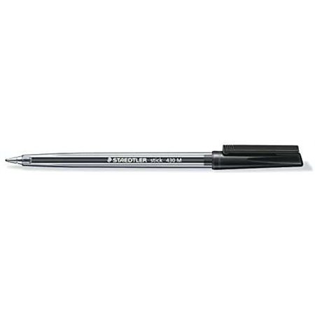 Caneta Esferográfica Staedtler Stick 430 com Tampa - Ponta de 0,35 mm - Tinta Permanente - Cor Preta