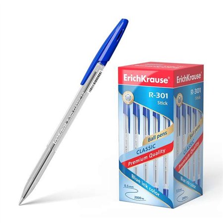 Caneta esferográfica Erichkrause R-301, ponta de 1,0 mm - espessura da linha de 0,5 mm - tinta de secagem rápida - corpo transpa