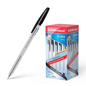 Caneta esferográfica Erichkrause R-301, ponta de 1,0 mm - espessura da linha de 0,5 mm - tinta de secagem rápida - corpo transpa