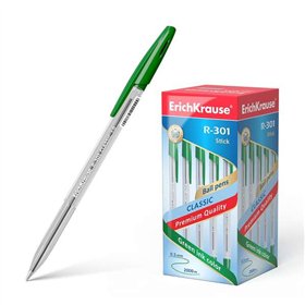 Caneta esferográfica Erichkrause R-301, ponta de 1,0 mm - espessura da linha de 0,5 mm - tinta de secagem rápida - corpo transpa