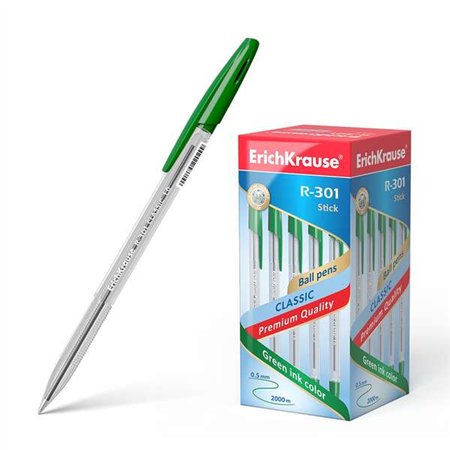 Caneta esferográfica Erichkrause R-301, ponta de 1,0 mm - espessura da linha de 0,5 mm - tinta de secagem rápida - corpo transpa