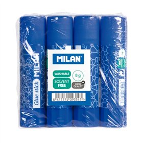 Pacote com 4 bastões de cola Milan de 8g - Multiuso - Multissuperfícies - Sem solvente - Uso escolar - Azul