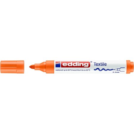 Marcador permanente para tecido Edding 4500 - Ponta redonda - Espessura da linha entre 2 e 3 mm - Odor neutro - Secagem rápida -