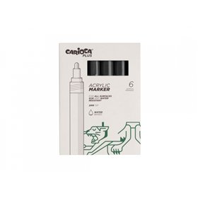 Carioca Plus - Conjunto com 6 Marcadores Acrílicos - Ponta de 2mm - Cor Preta