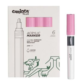 Carioca Plus - Conjunto com 6 Marcadores Acrílicos - Ponta de 2mm - Rosa