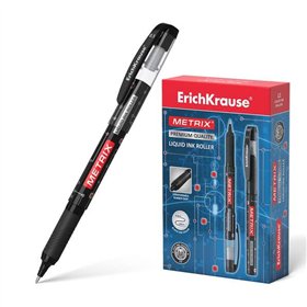 Caneta de tinta gel Erichkrause Metrix - Ponta de 0,5 mm - Empunhadura emborrachada - Tampa com clipe - Secagem rápida - Preta