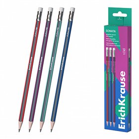 Lápis de grafite triangular Erichkrause Sonata HB com borracha - Fácil de apontar - Não risca o papel - Madeira selecionada - Re