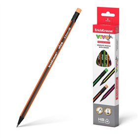 Lápis de grafite triangular Erichkrause Vivo HB com borracha - Madeira selecionada - Alta resistência a impactos - Fácil de apon