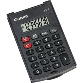 Calculadora de bolso Canon AS-8 com visor LCD de 8 dígitos - Com capa rígida dobrável - Alimentada por bateria - Cinza escuro