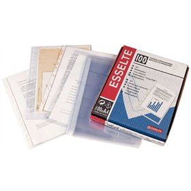Caixa com 100 capas para documentos Esselte com múltiplos furos - 16 furos - Tamanho fólio - 80 mícrons - Vidro transparente de 