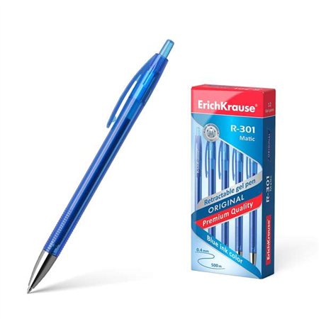 Caneta Gel Automática Erichkrause R-301 Original Gel Matic - Tinta Gel de Secagem Rápida - Corpo Transparente com Empunhadura Er