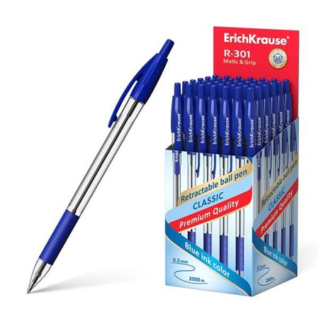 Caneta esferográfica retrátil Erichkrause R-301 Classic Matic&Grip, ponta de 1,0 mm - largura da linha de 0,5 mm - empunhadura e