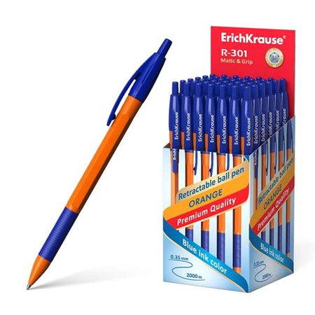 Caneta Esferográfica Retrátil Erichkrause R-301 Laranja Matic&Grip - Ponta de 0,7 mm - Espessura da Linha de 0,35 mm - Empunhadu