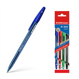 Conjunto de 4 canetas Erichkrause R-301 Original Stick 07 - Ponta de 0,7 mm - Tinta de secagem rápida - Corpo hexagonal com área