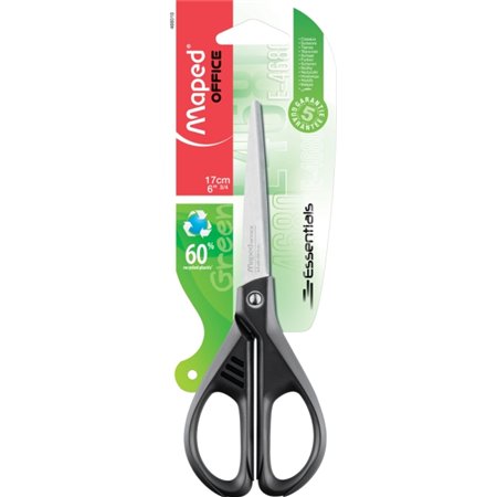 Tesoura Maped Essentials Simétrica de 17 cm em Aço Inoxidável - Lâminas Afiadas - Cabos Feitos com 60% de Plástico Reciclado - P