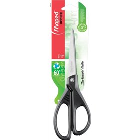 Tesoura assimétrica Maped Essentials de 21 cm em aço inoxidável - Lâminas afiadas - Cabos feitos com 60% de plástico reciclado -