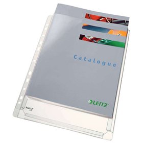 Pacote com 5 capas sanfonadas Leitz tamanho A4 padrão, em PVC liso, com múltiplos furos - capacidade para 200 folhas - transpare