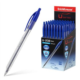 Caneta Esferográfica Automática Erichkrause U-208 Classic Matic - Tecnologia Ultra Glide - Corpo Transparente com Área de Apoio 
