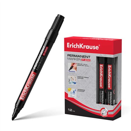 Marcador permanente Erichkrause P-200 - Ponta redonda - Resistente à água e aos raios UV - Preto