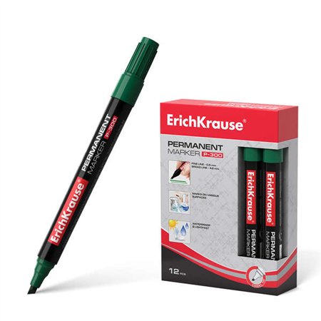 Marcador permanente Erichkrause P-300 - Ponta chanfrada - Resistente à água e aos raios UV - Verde
