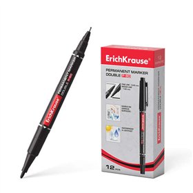 Marcador permanente Erichkrause Double P-80 com ponta dupla - Ponta redonda de 1,65 mm, ponta fina de 0,45 mm - Tinta à base de 