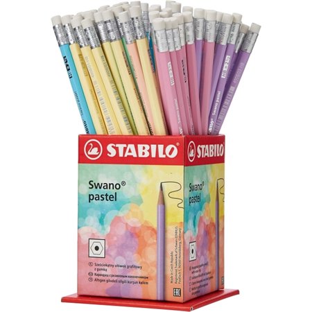 Estojo Stabilo Swano Pastel com 72 Lápis de Grafite HB 2,2mm com Borracha - Mina Resistente à Quebra - Formato Hexagonal - Cores