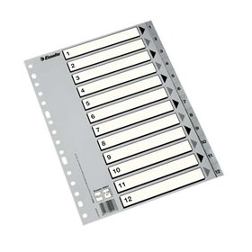 Índice Numérico de Plástico Esselte - Abas de 1 a 12 - Multifuros - Formato Folio - Cor Cinza
