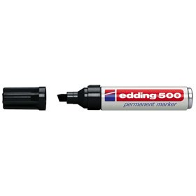 Marcador permanente Edding 500 - Ponta chanfrada - Largura da linha entre 2 e 7 mm - Recarregável - Secagem instantânea - Preto