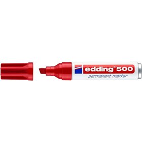 Marcador permanente Edding 500 - Ponta chanfrada - Espessura da linha entre 2 e 7 mm - Recarregável - Secagem instantânea - Verm