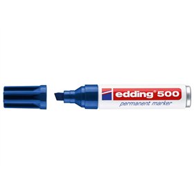 Marcador permanente Edding 500 - Ponta chanfrada - Espessura da linha entre 2 e 7 mm - Recarregável - Secagem instantânea - Azul