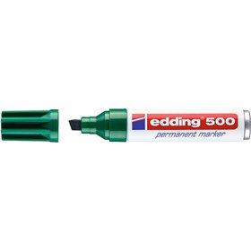Marcador permanente Edding 500 - Ponta chanfrada - Espessura da linha entre 2 e 7 mm - Recarregável - Secagem instantânea - Verd