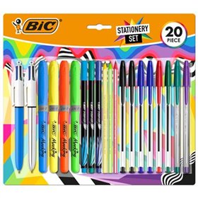 Conjunto de 20 Canetas Coloridas Bic - 6 Bic Cristal Original, 2 Bic Cristal Fun, 2 Bic 4 Cores, 3 Bic Intensity Fine, 4 Bic Hig