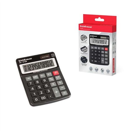 Calculadora eletrônica de mesa Erichkrause de 12 dígitos - Visor LCD de 12 dígitos - Funções de cálculo avançadas - Alimentação 