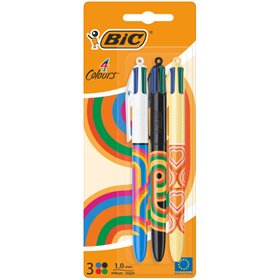 Conjunto de 3 Canetas Esferográficas Retráteis Bic Decors em 4 Cores - Ponta Média de 1,0 mm - Tinta à Base de Óleo - 4 Cores