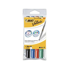 Marcadores para quadro branco Bic Velleda 1741, pacote com 4 unidades - Ponta média - Espessura da linha de 1,4 mm - Apagamento 