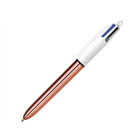 Caneta Esferográfica Retrátil Bic 4 Cores Ouro Rosa - Ponta Média de 1,0 mm - Tinta à Base de Óleo - Corpo Rosa Metálico/Branco