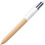 Caneta Esferográfica Retrátil Bic Estilo Madeira - 4 Cores - Ponta Média de 1,0 mm - Tinta à Base de Óleo - Design de Madeira - 