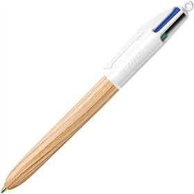 Caneta Esferográfica Retrátil Bic Estilo Madeira - 4 Cores - Ponta Média de 1,0 mm - Tinta à Base de Óleo - Design de Madeira - 